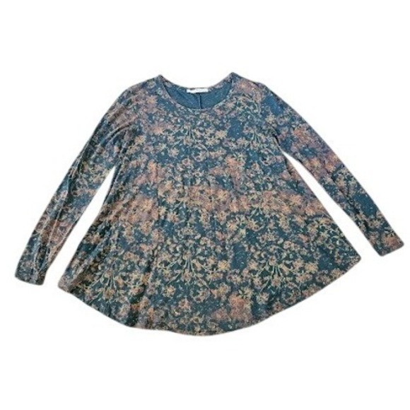 Peruvian Connection Tops - Peruvian Connection Tunic Top Women XS Small Blue Floral Pima Cotton Blend Shirt